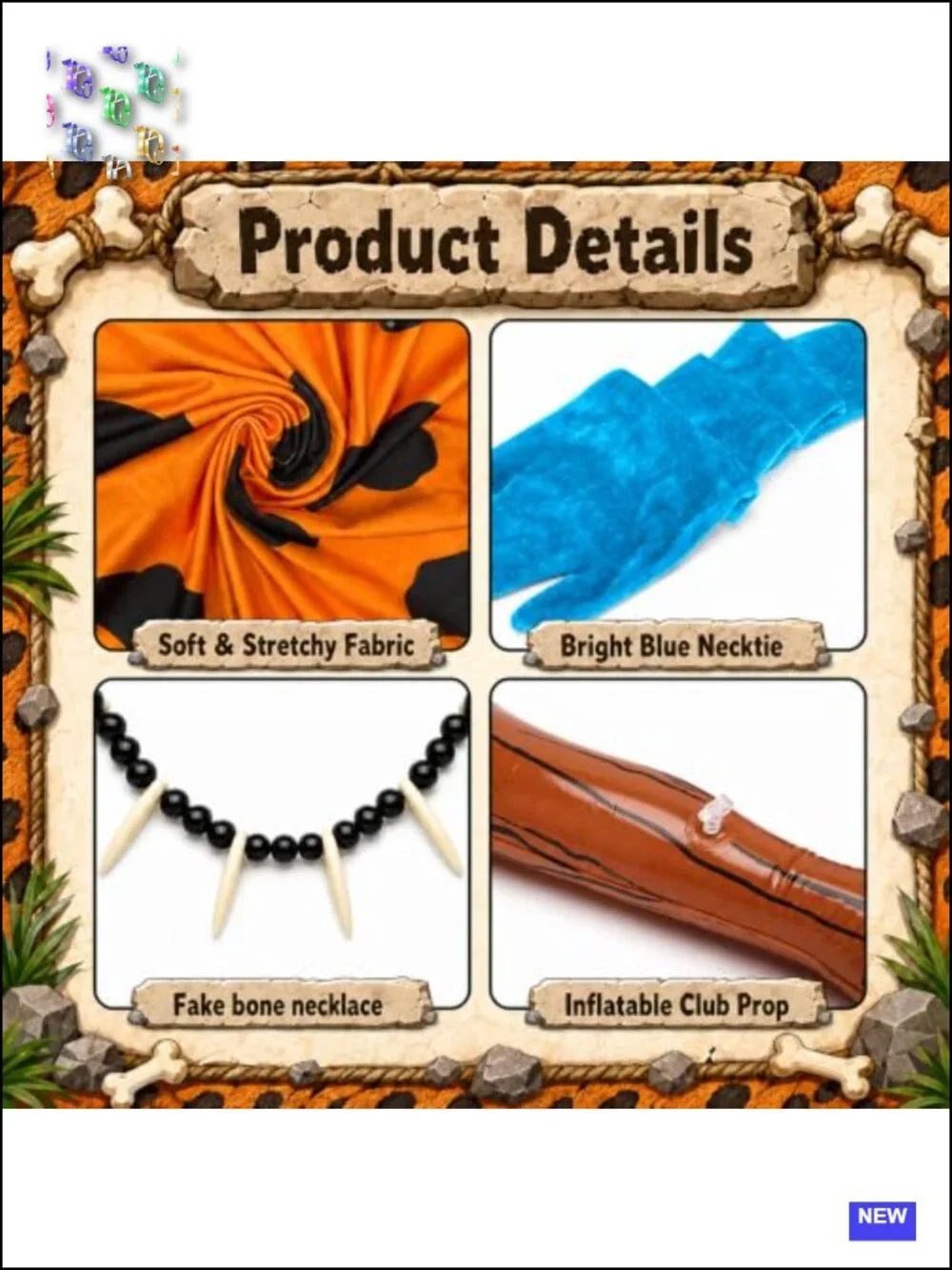 Prehistoric Caveman Halloween Costume Tunic Set with Belt Necklace Bracelet Club